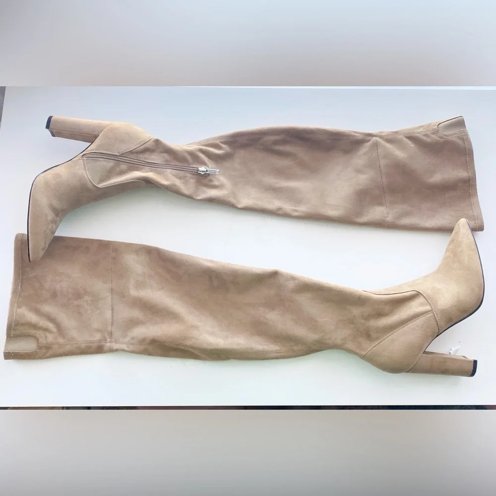 MARC FISHER Garalyn Over The Knee Pointed Toe Boots Natural Tan
